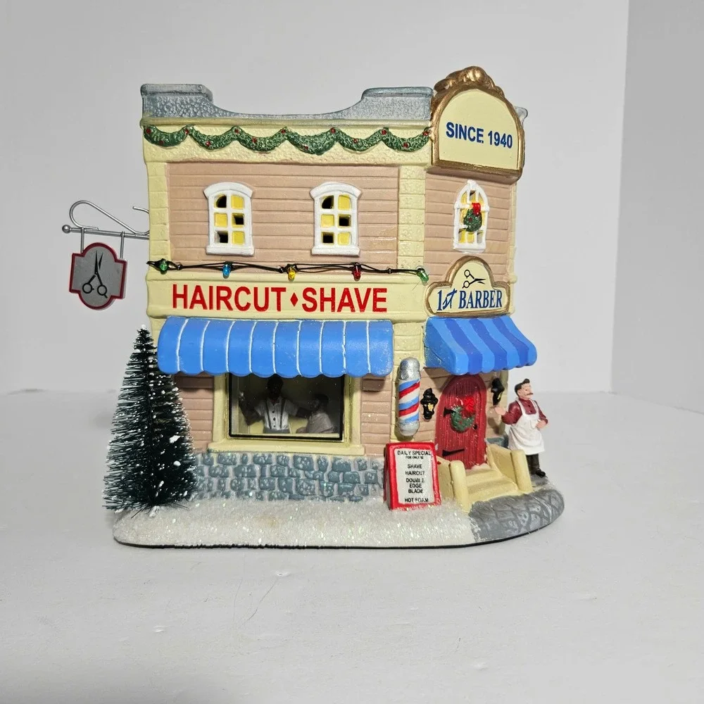 St Nicholas Square Barbershop Illuminated Village Collection Christmas Building